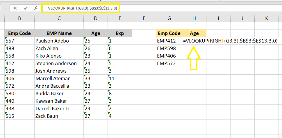 Vlookup with right formula 3